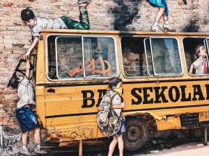 Malaysia Penang Street Art Children School Bus